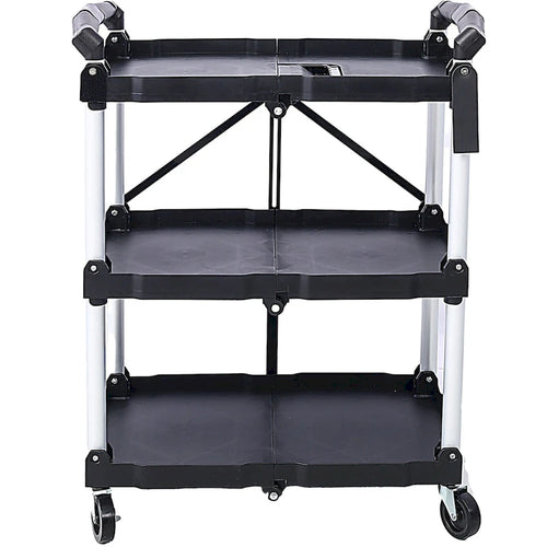 3-stufiger klappbarer Servierwagen, 22,7 kg Tragfähigkeit pro Ablage – 65L x 39B x 83H cm