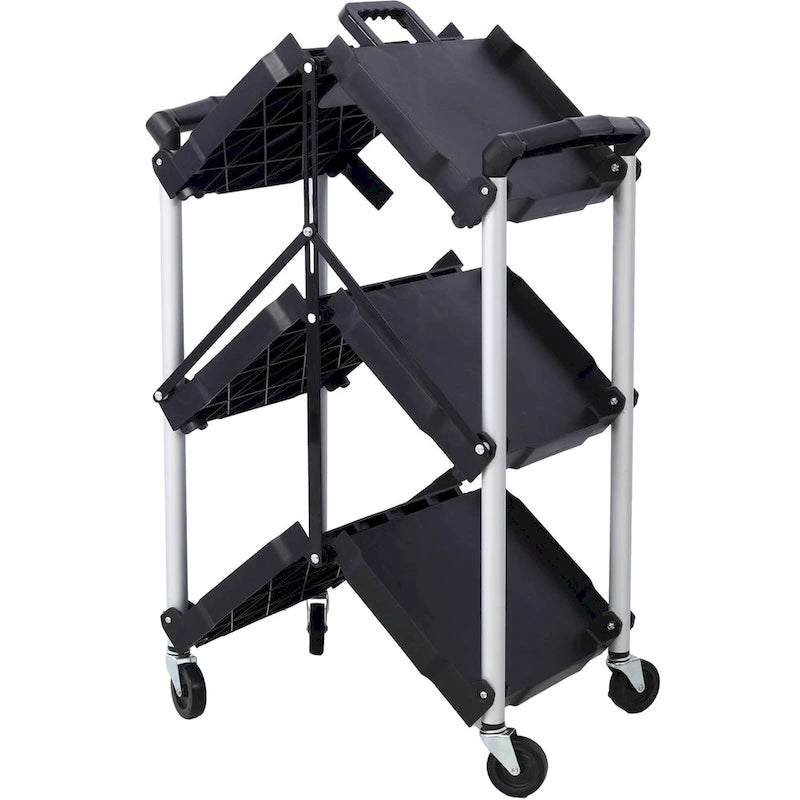 3-stufiger klappbarer Servierwagen, 22,7 kg Tragfähigkeit pro Ablage – 65L x 39B x 83H cm