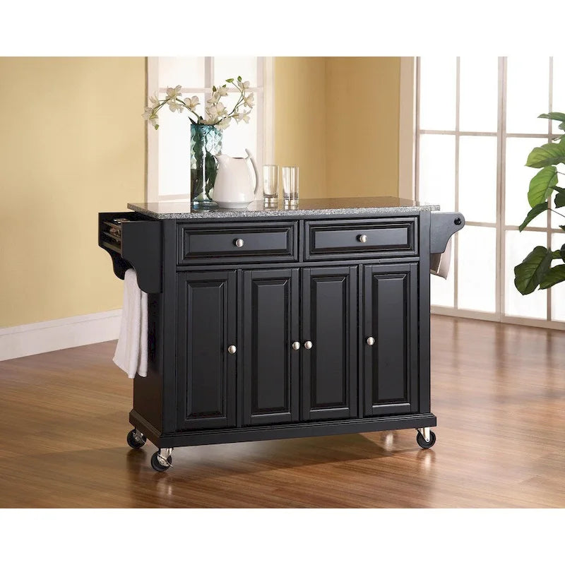 Crosley Black Solid Granite Top Kitchen Cart/Island - 18d x 51.5w x 36h