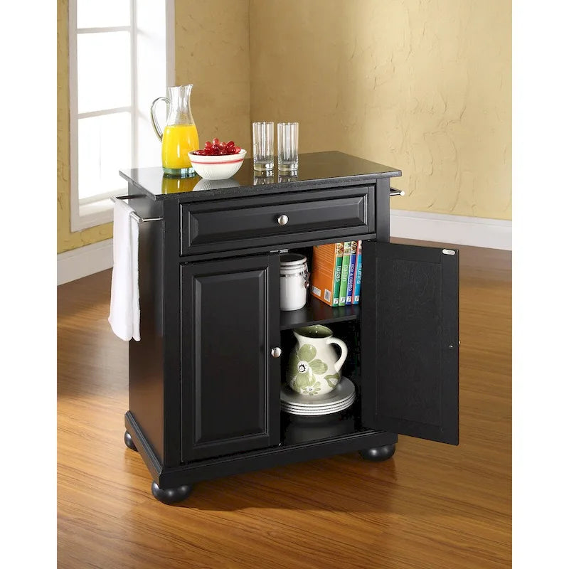 Crosley Alexandria Solid Black Granite Top Portable Kitchen Island in Black Finish - 18d x 31w x 33.5h