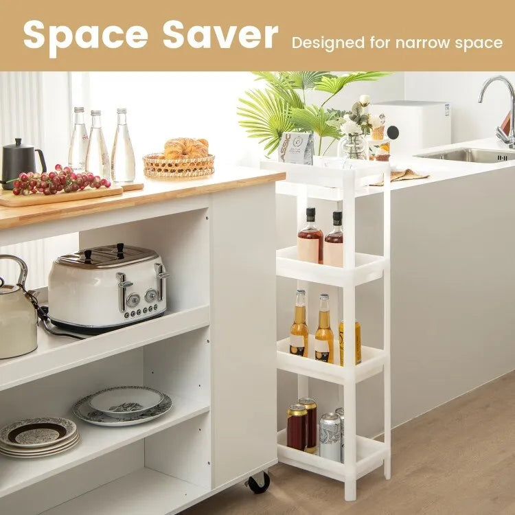 2 Pack 4-stöckiger, abnehmbarer, schlanker Aufbewahrungswagen mit Abtropflöchern für kleine Räume – Weiß – 14 x 9 x 39 (L x B x H)