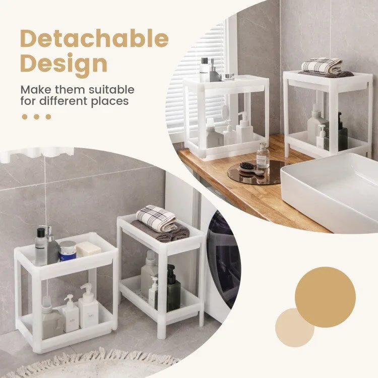 2 Pack 4-stöckiger, abnehmbarer, schlanker Aufbewahrungswagen mit Abtropflöchern für kleine Räume – Weiß – 14 x 9 x 39 (L x B x H)