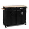 Black Kitchen Island Storage Cabinet Cart with Wood Top and Wheels - 48.5 x 18.5 x 36.5 (L x W x H)