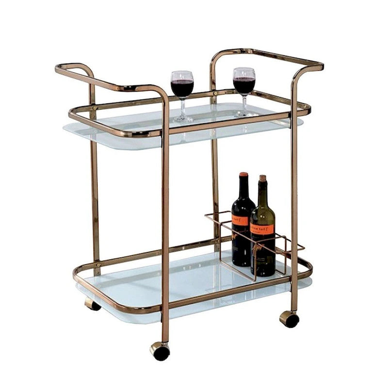 Servierwagen Champagner-Finish mit Auslage und Rollen
