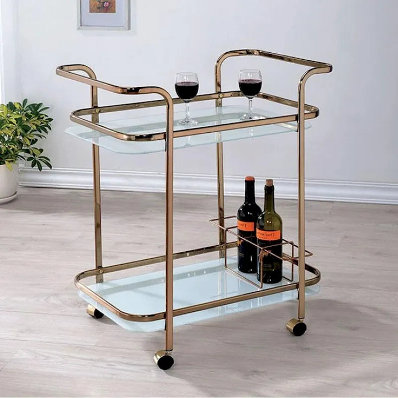 Servierwagen Champagner-Finish mit Auslage und Rollen
