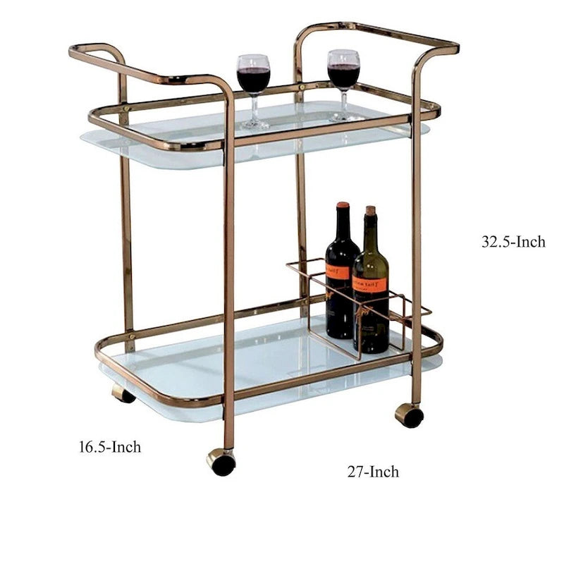 Servierwagen Champagner-Finish mit Auslage und Rollen