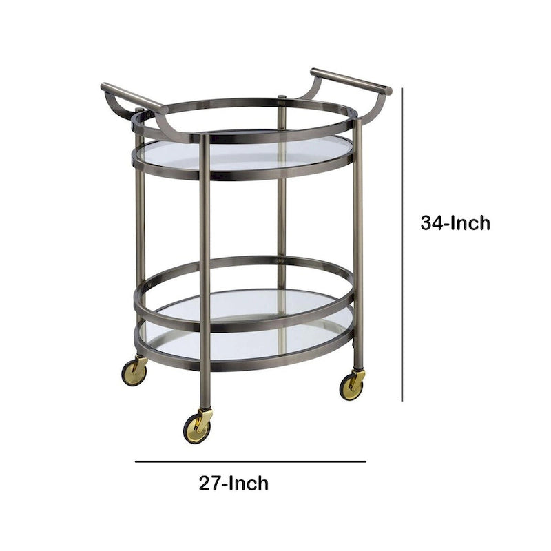 Ovale Servierwagen aus Metall mit 2 Ablagen, Silber - 86,4 H x 48,3 B x 68,6 L cm
