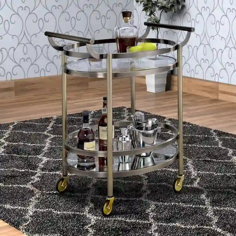 Ovale Servierwagen aus Metall mit 2 Ablagen, Silber - 86,4 H x 48,3 B x 68,6 L cm