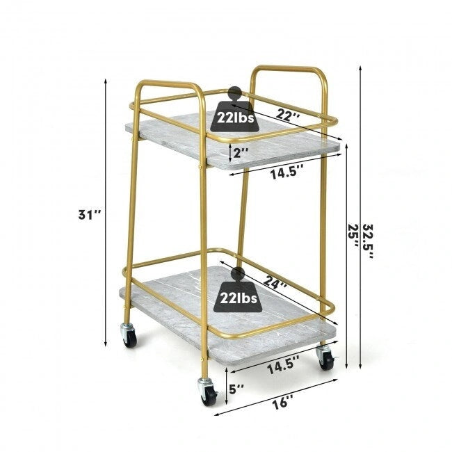 Rollwagen für die Küche mit 2 Ablagen, Stahlrahmen und feststellbaren Rollen - Grau - 40,6 x 61 x 82,5 cm (L x B x H)