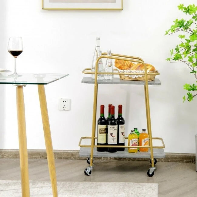 Rollwagen für die Küche mit 2 Ablagen, Stahlrahmen und feststellbaren Rollen - Grau - 40,6 x 61 x 82,5 cm (L x B x H)