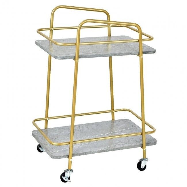 Rollwagen für die Küche mit 2 Ablagen, Stahlrahmen und feststellbaren Rollen - Grau - 40,6 x 61 x 82,5 cm (L x B x H)