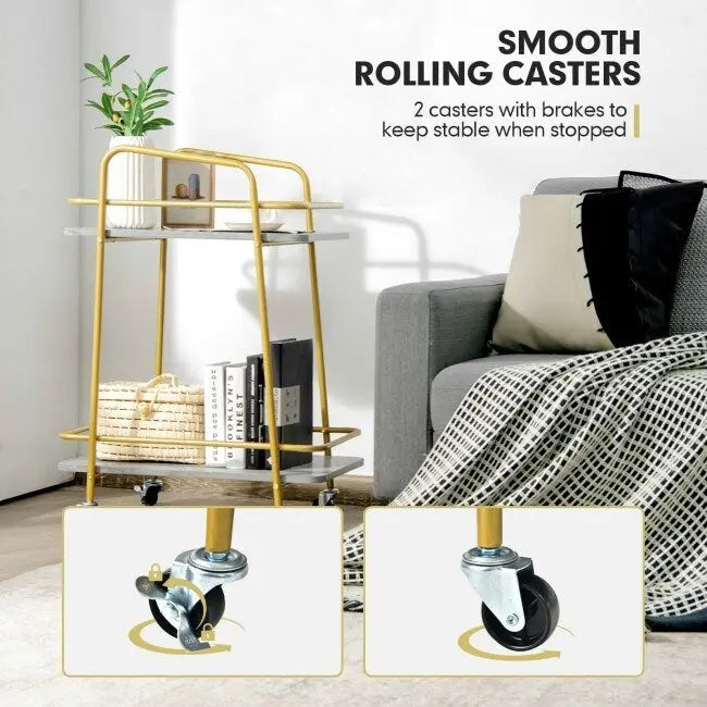 Rollwagen für die Küche mit 2 Ablagen, Stahlrahmen und feststellbaren Rollen - Grau - 40,6 x 61 x 82,5 cm (L x B x H)