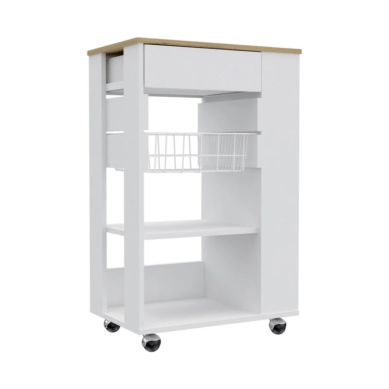 Küchenwagen für Küche, Esszimmer, Wohnzimmer, Weiß / Helle Eiche