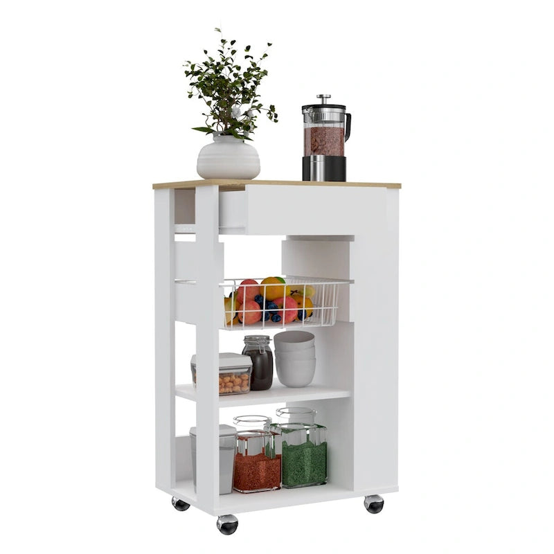 Küchenwagen für Küche, Esszimmer, Wohnzimmer, Weiß / Helle Eiche