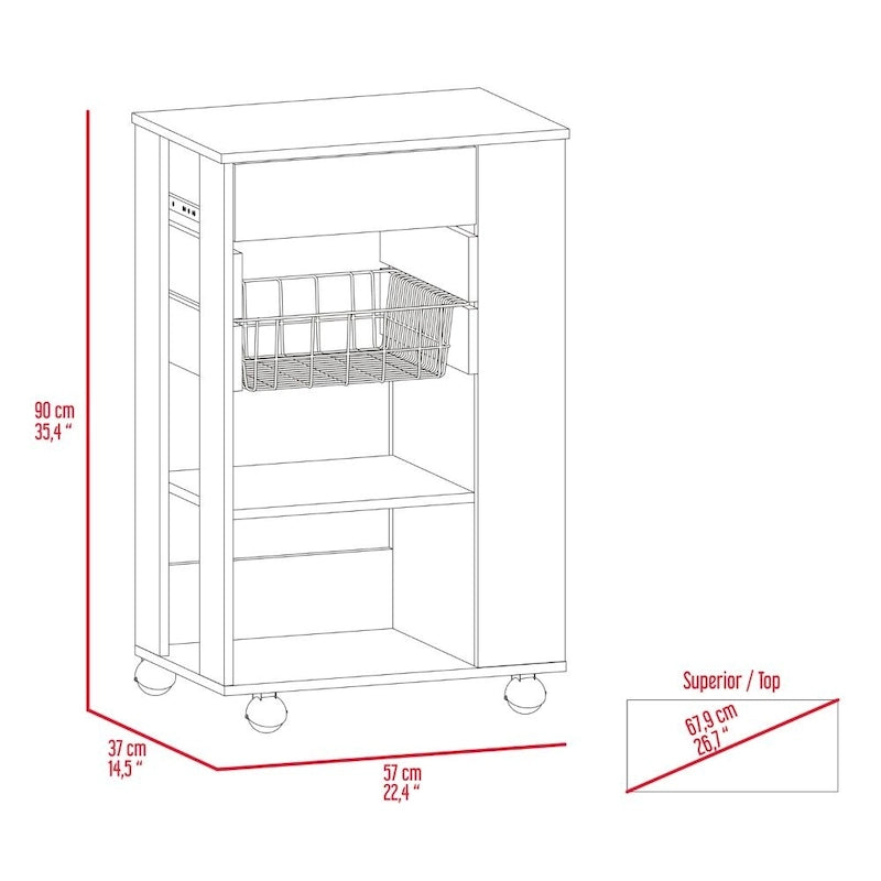 Küchenwagen für Küche, Esszimmer, Wohnzimmer, Weiß / Helle Eiche