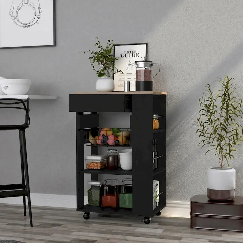 Küchenwagen für Küche, Esszimmer, Wohnzimmer, Weiß / Helle Eiche