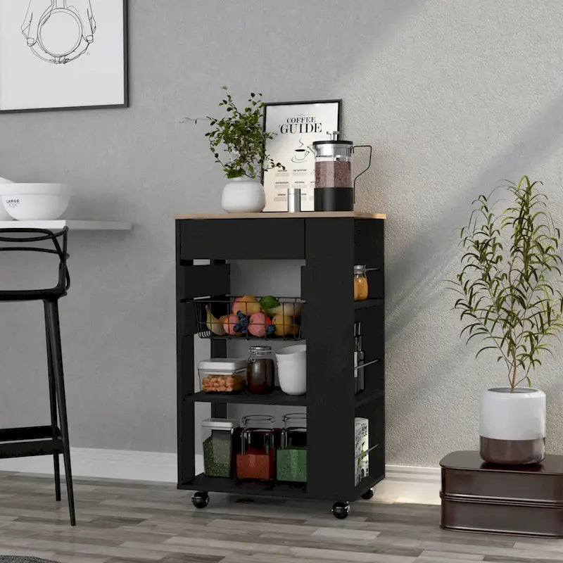 Küchenwagen für Küche, Esszimmer, Wohnzimmer, Weiß / Helle Eiche