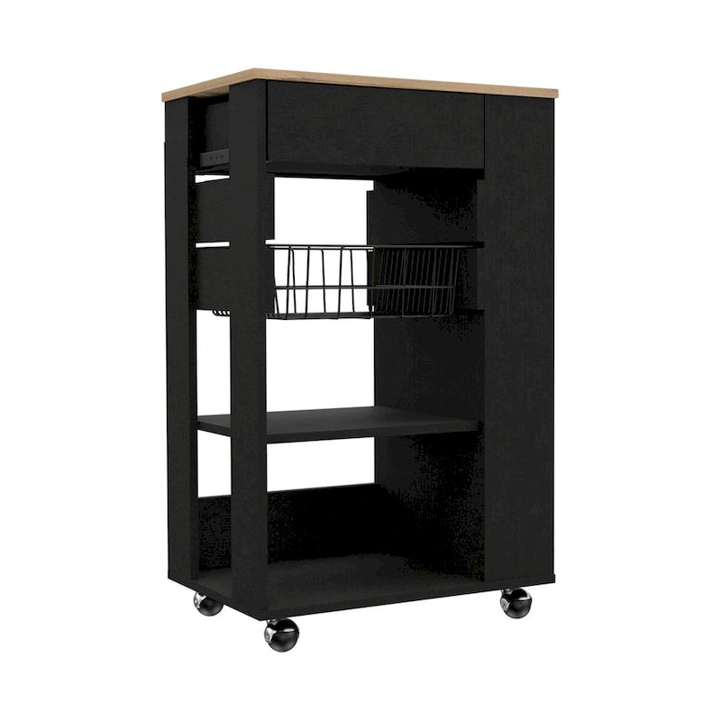 Küchenwagen für Küche, Esszimmer, Wohnzimmer, Weiß / Helle Eiche