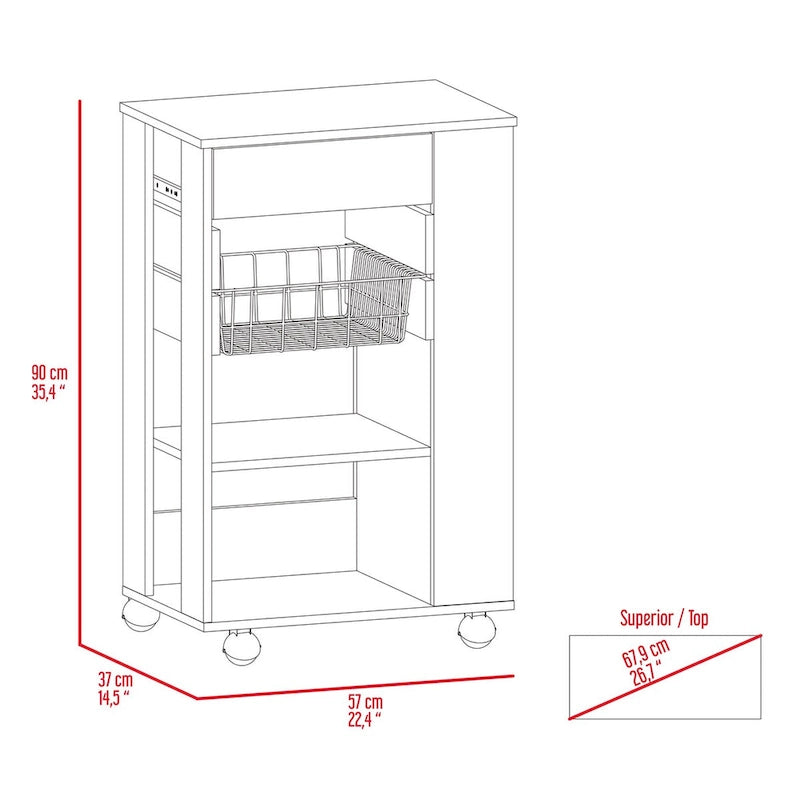 Küchenwagen für Küche, Esszimmer, Wohnzimmer, Weiß / Helle Eiche