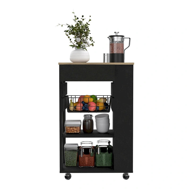 Küchenwagen für Küche, Esszimmer, Wohnzimmer, Weiß / Helle Eiche