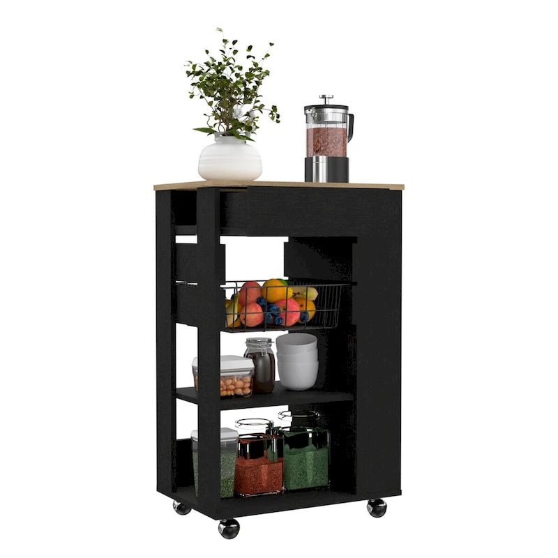 Küchenwagen für Küche, Esszimmer, Wohnzimmer, Weiß / Helle Eiche