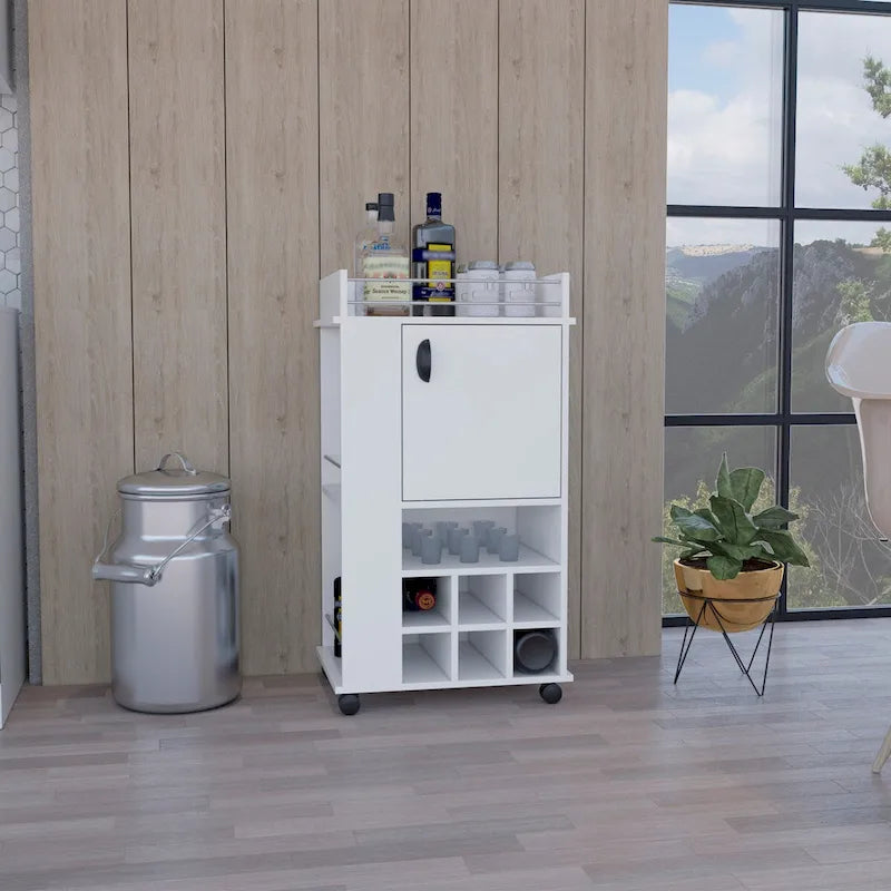 Servierwagen mit Schrank, 6 integrierten Weinregalen und Rollen