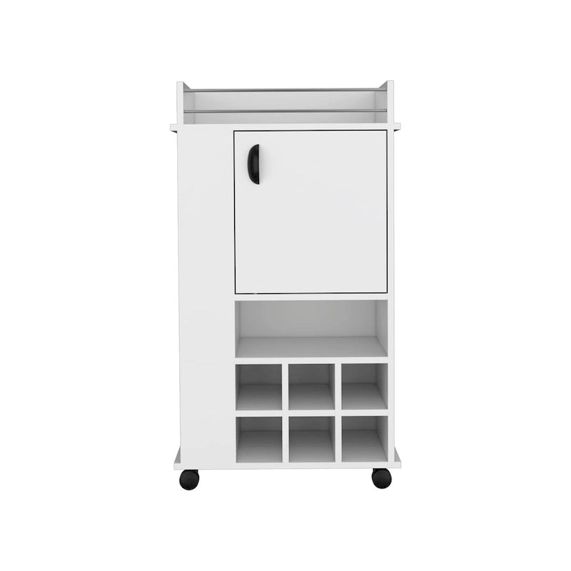 Servierwagen mit Schrank, 6 integrierten Weinregalen und Rollen