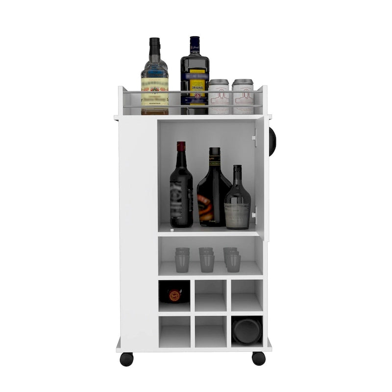 Servierwagen mit Schrank, 6 integrierten Weinregalen und Rollen
