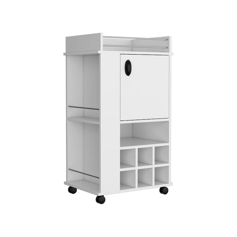 Servierwagen mit Schrank, 6 integrierten Weinregalen und Rollen