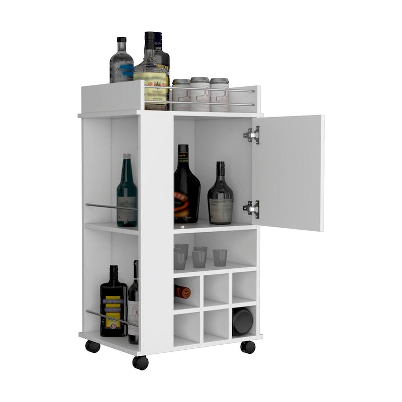Servierwagen mit Schrank, 6 integrierten Weinregalen und Rollen