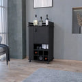 Schwarzer Servierwagen mit Weinregal, Schrank und Rollen