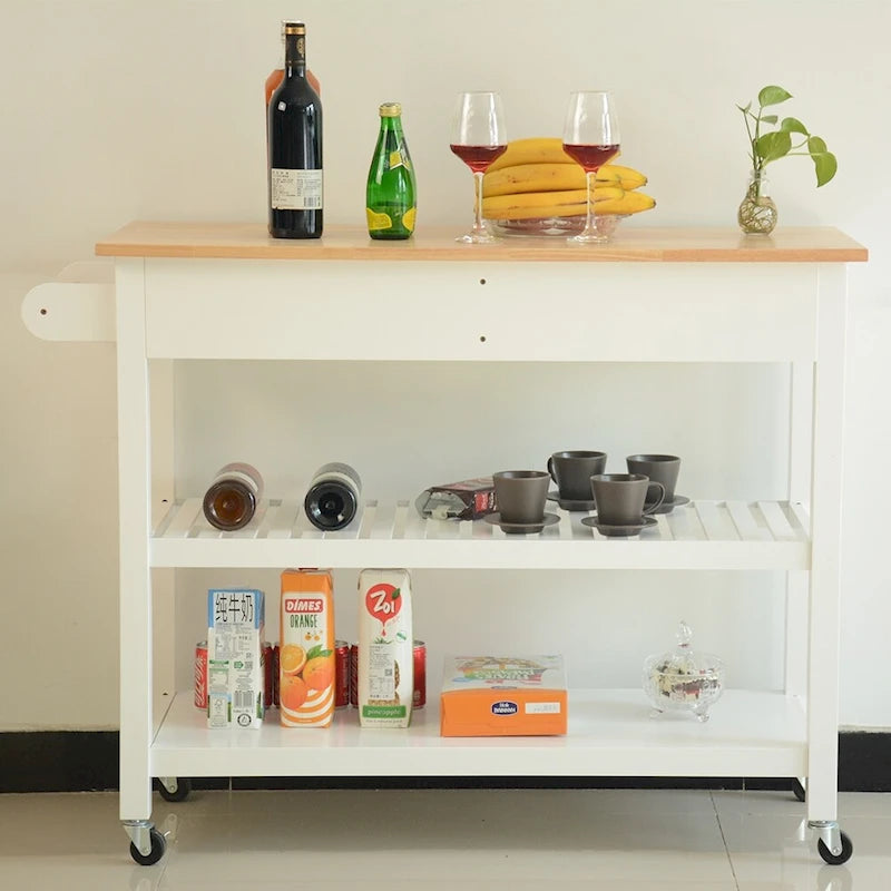 Einfache Design Kücheninsel & Rollwagen, doppelte Präsentationsregale und 2 Schubladen mit Holzplatte