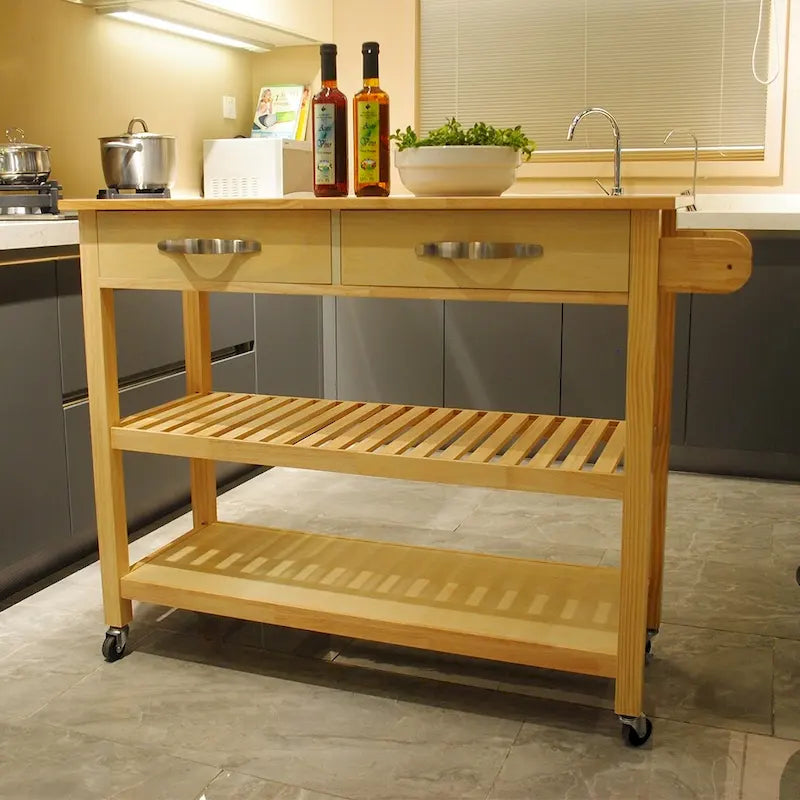 Einfache Design Kücheninsel & Rollwagen, doppelte Präsentationsregale und 2 Schubladen mit Holzplatte