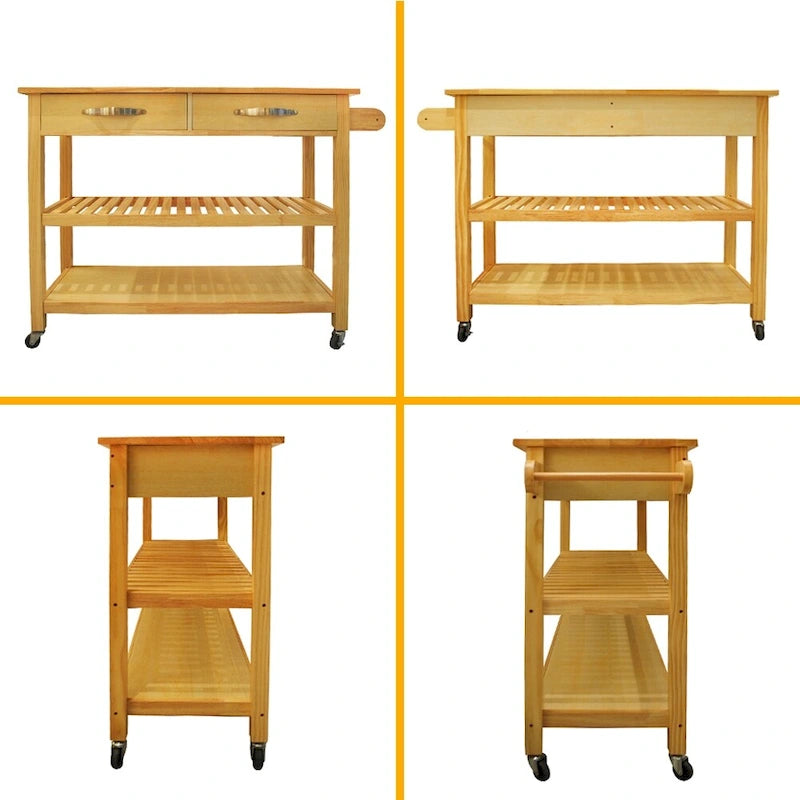 Einfache Design Kücheninsel & Rollwagen, doppelte Präsentationsregale und 2 Schubladen mit Holzplatte