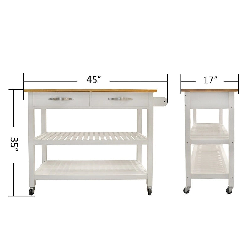 Einfache Design Kücheninsel & Rollwagen, doppelte Präsentationsregale und 2 Schubladen mit Holzplatte