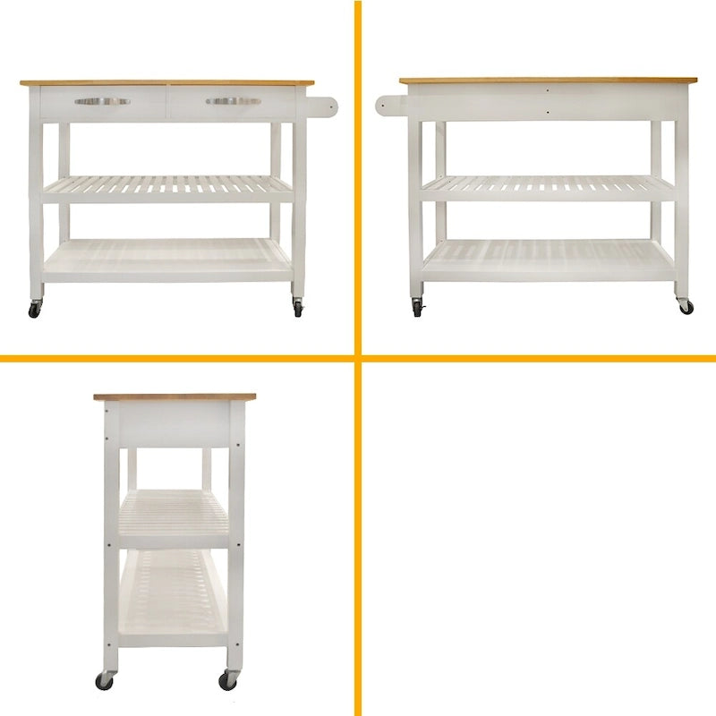Einfache Design Kücheninsel & Rollwagen, doppelte Präsentationsregale und 2 Schubladen mit Holzplatte
