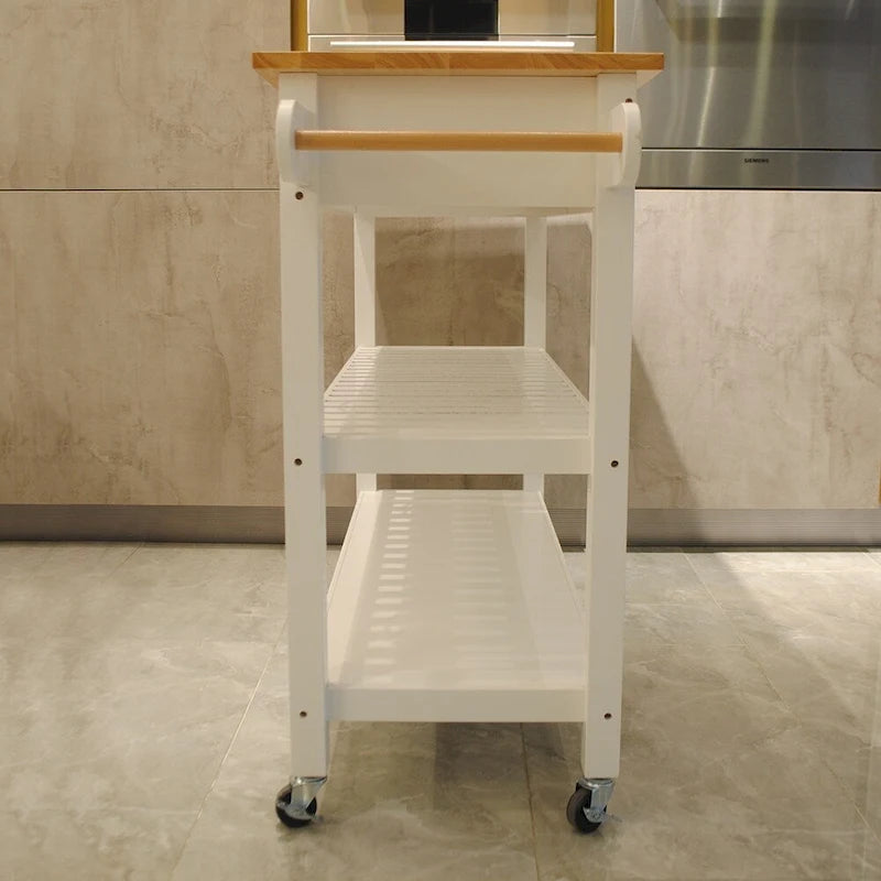 Einfache Design Kücheninsel & Rollwagen, doppelte Präsentationsregale und 2 Schubladen mit Holzplatte