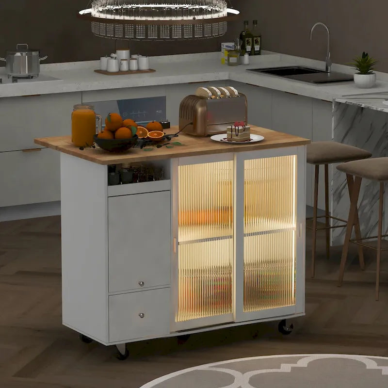 Kücheninsel mit Klappplatte und LED-Beleuchtung