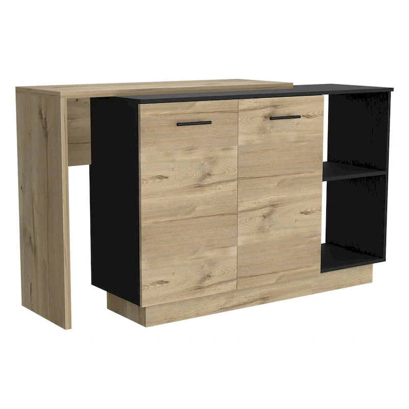 Kücheninsel für Küche, Esszimmer, Schwarz / Helle Eiche