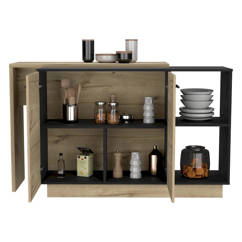 Kücheninsel für Küche, Esszimmer, Schwarz / Helle Eiche