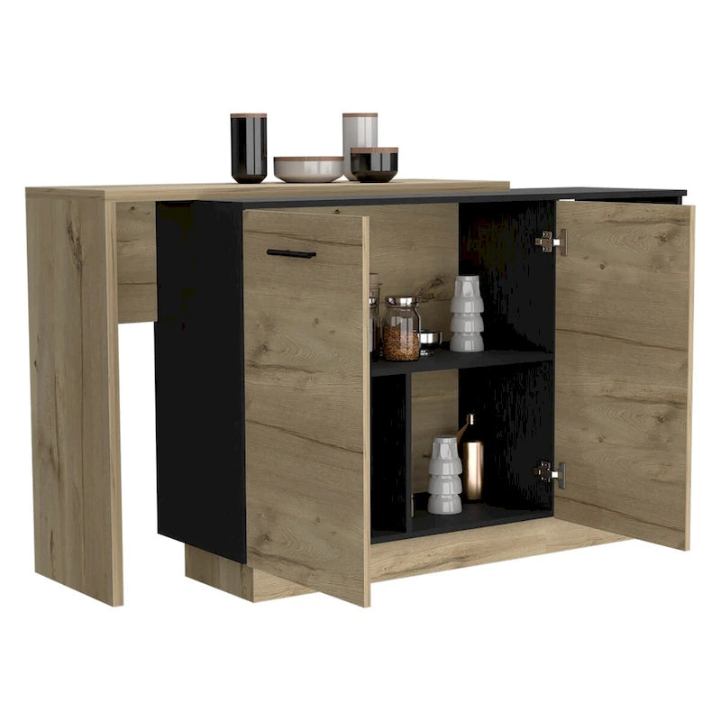 Kücheninsel für Küche, Esszimmer, Schwarz / Helle Eiche