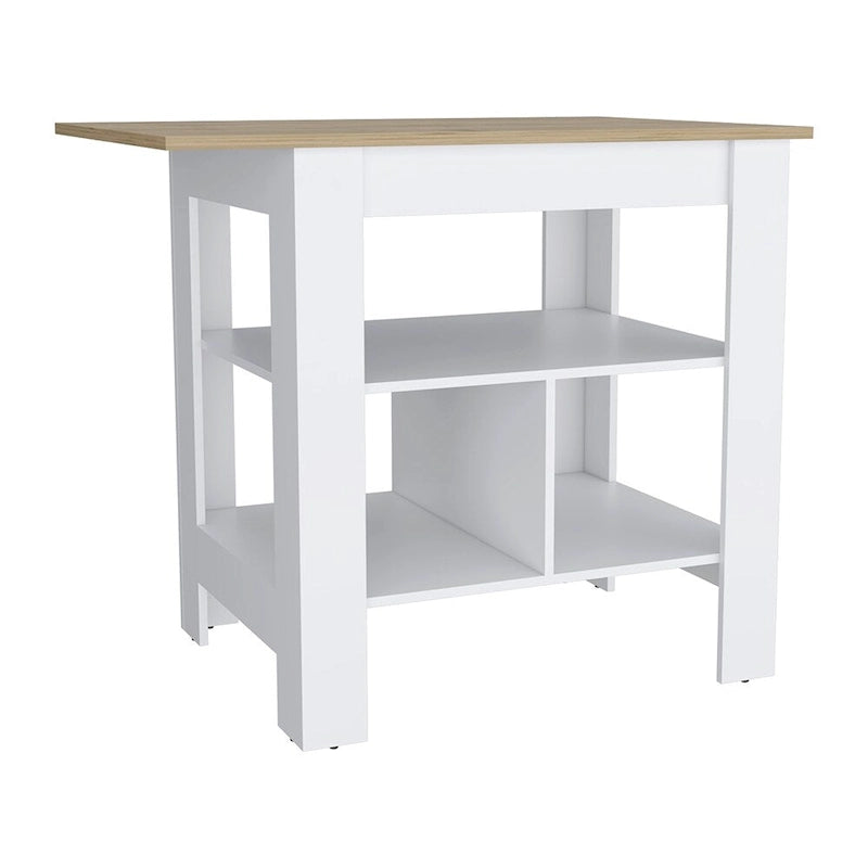 Weiße Kücheninsel mit einer Schublade und zusätzlicher Arbeitsfläche
