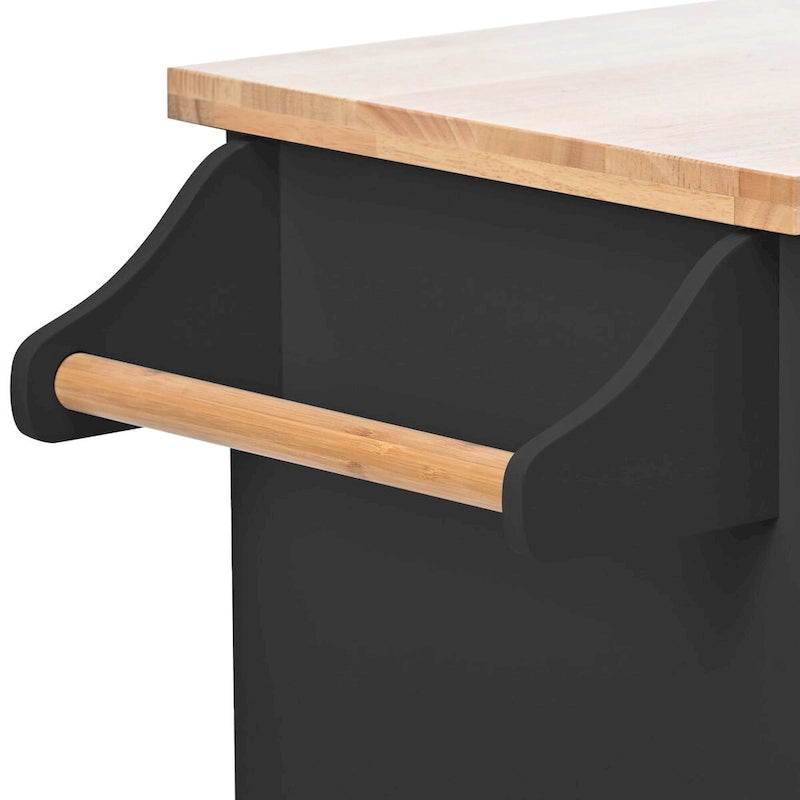 Küchenwagen aus Gummibaumholz mit Klappplatte, internem Ablagefach, Handtuchhalter, Gewürzregal und 2 Schubladen