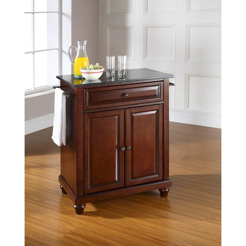 Crosley Cambridge Solid Black Granite Top Portable Kitchen Island in Vintage Mahogany Finish - 18d x 31w x 36h