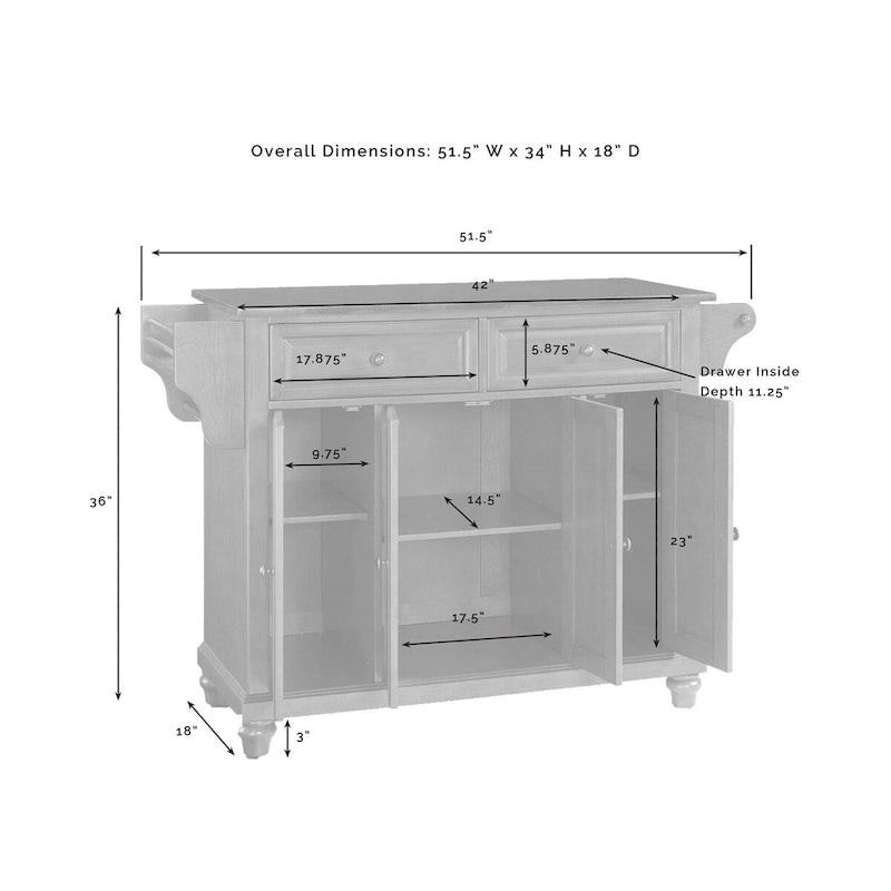 Kücheninsel mit Massivholzplatte, Schrank, Schubladen und Gewürzregal