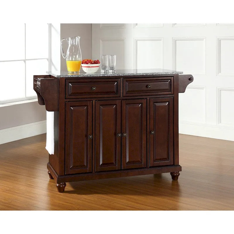 Crosley Cambridge Solid Granite Top Kitchen Island in Vintage Mahogany Finish - 18d x 51.5w x 35h