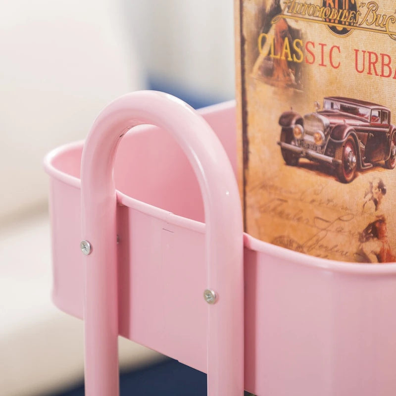 Pinkfarbener 3-stöckiger Metallwagen Aufbewahrungsregale Organizer Rollwagen mit Rädern – 31*14*18