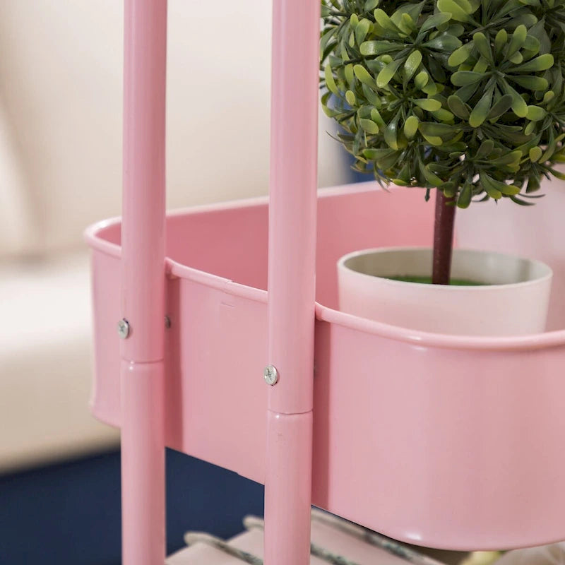 Pinkfarbener 3-stöckiger Metallwagen Aufbewahrungsregale Organizer Rollwagen mit Rädern – 31*14*18