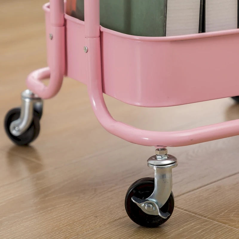 Pinkfarbener 3-stöckiger Metallwagen Aufbewahrungsregale Organizer Rollwagen mit Rädern – 31*14*18