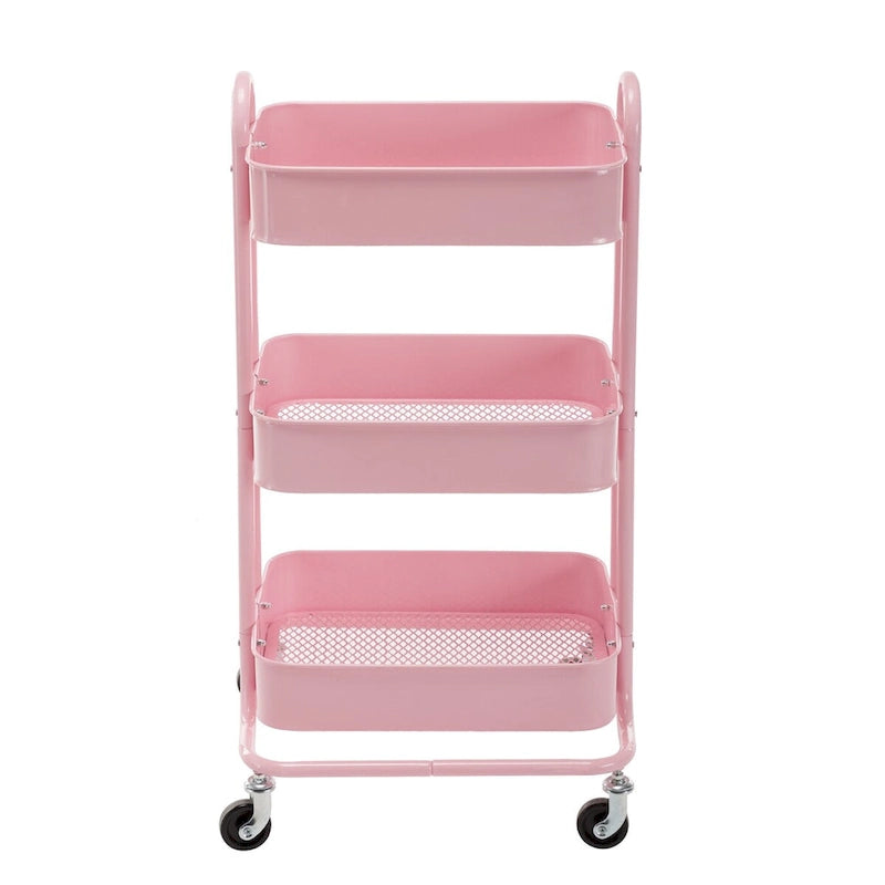 Pinkfarbener 3-stöckiger Metallwagen Aufbewahrungsregale Organizer Rollwagen mit Rädern – 31*14*18
